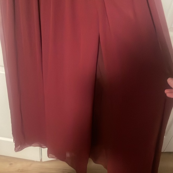 Halter top, floor length burgundy formal dress with buttoned back - Picture 3 of 5